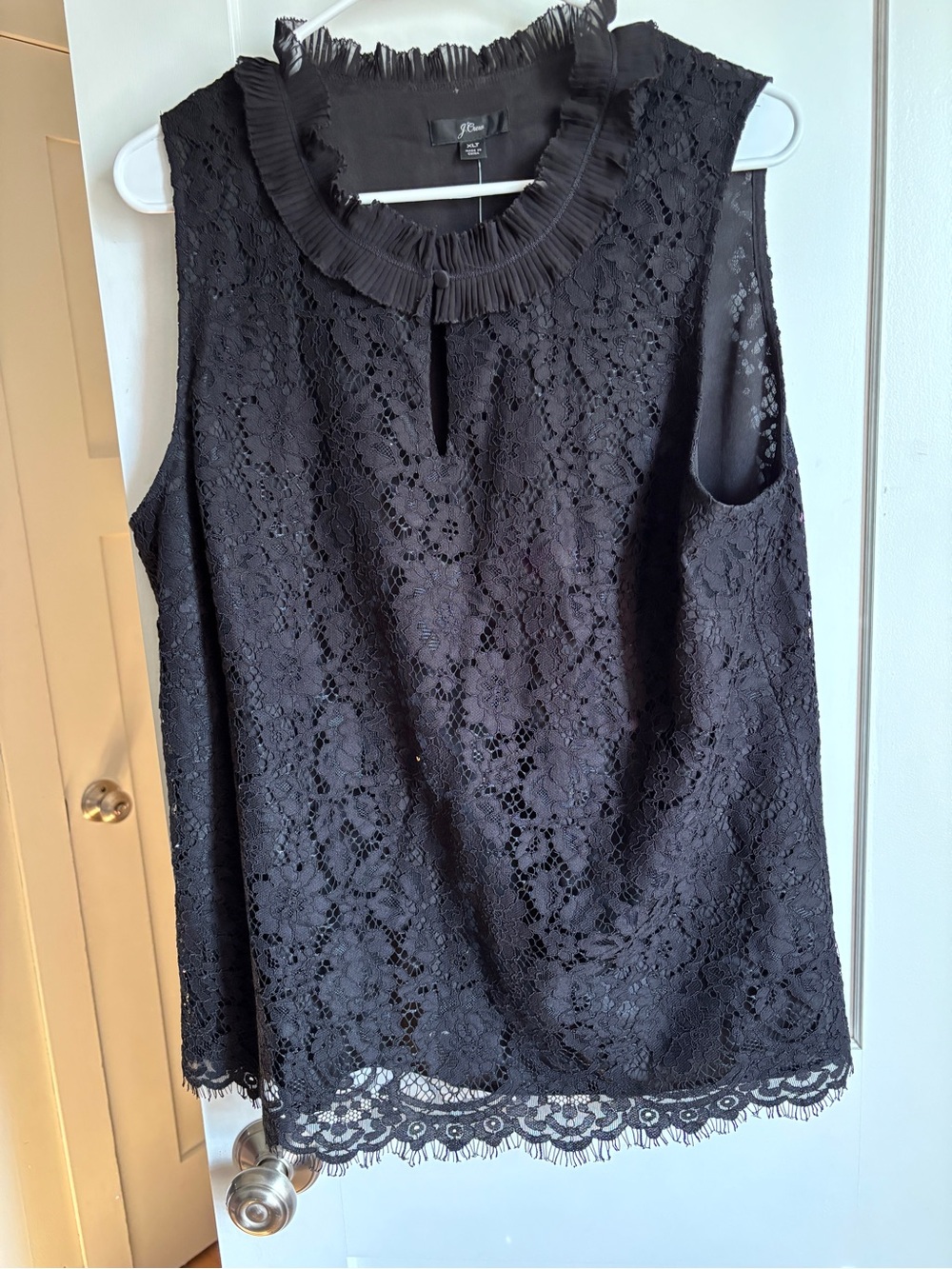 J. Crew Black Lace Ruffle-Neck Sleeveless Camisole